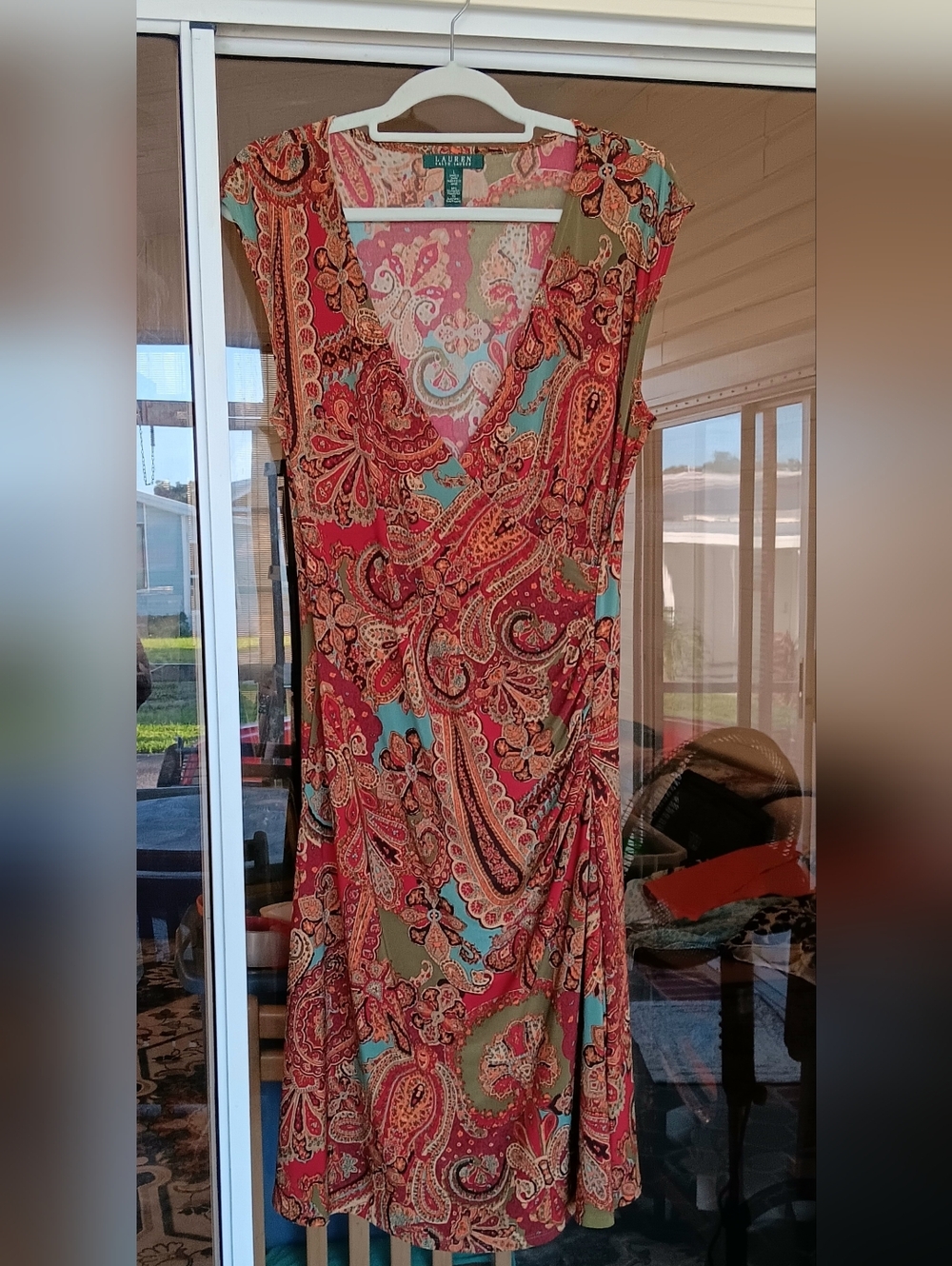 Lauren Ralph Lauren Autumn Paisley Midi Dress Faux Wrap Sleeveless Stretch Fall
